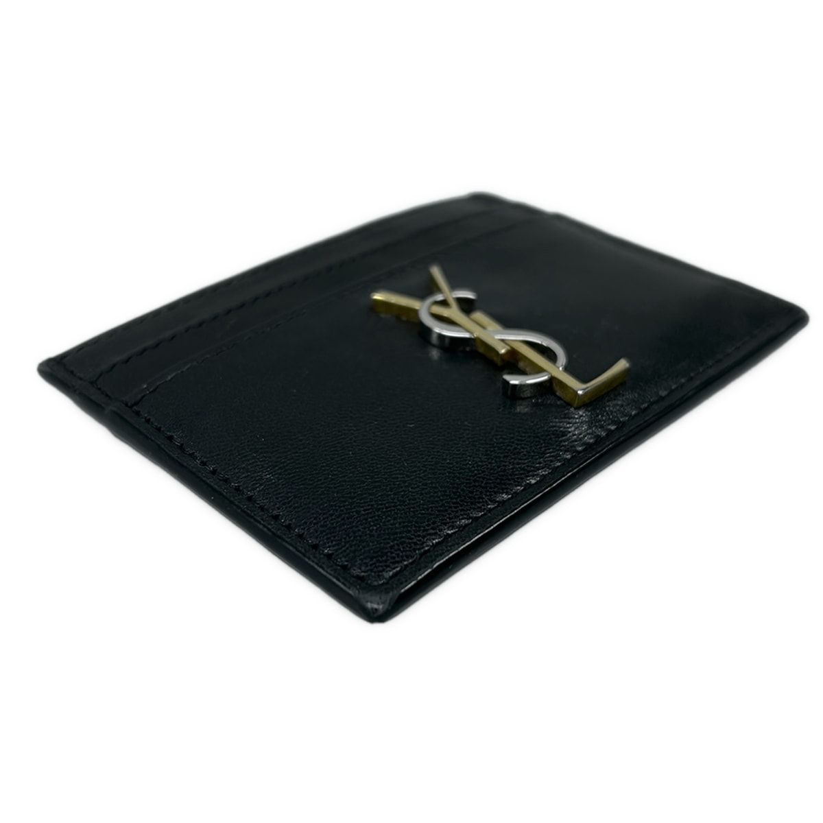 Saint Laurent Paris Card Case Black Gold Silver Leather — view 7