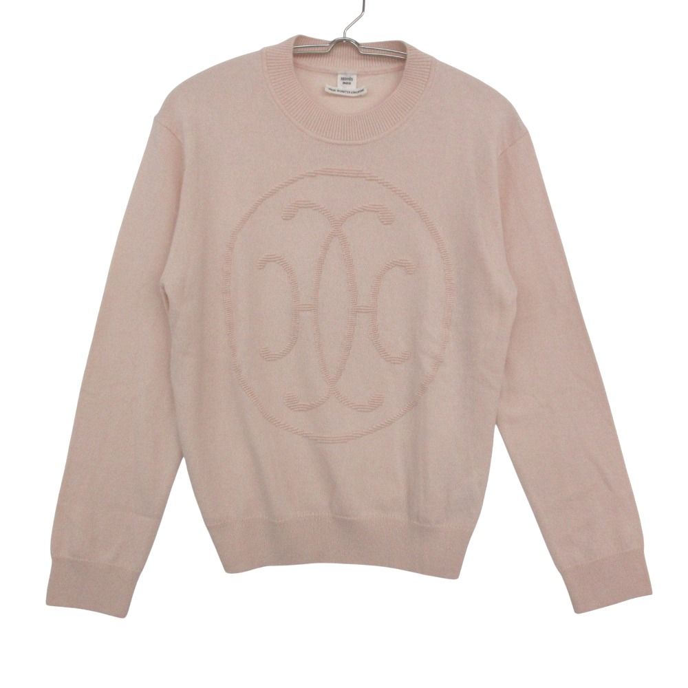 Hermes Knit Lift Cashmere Sweater Long Sleeve Crew Neck Pullover Top Pink
