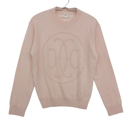 Hermes Knit Lift Cashmere Sweater Long Sleeve Crew Neck Pullover Top Pink