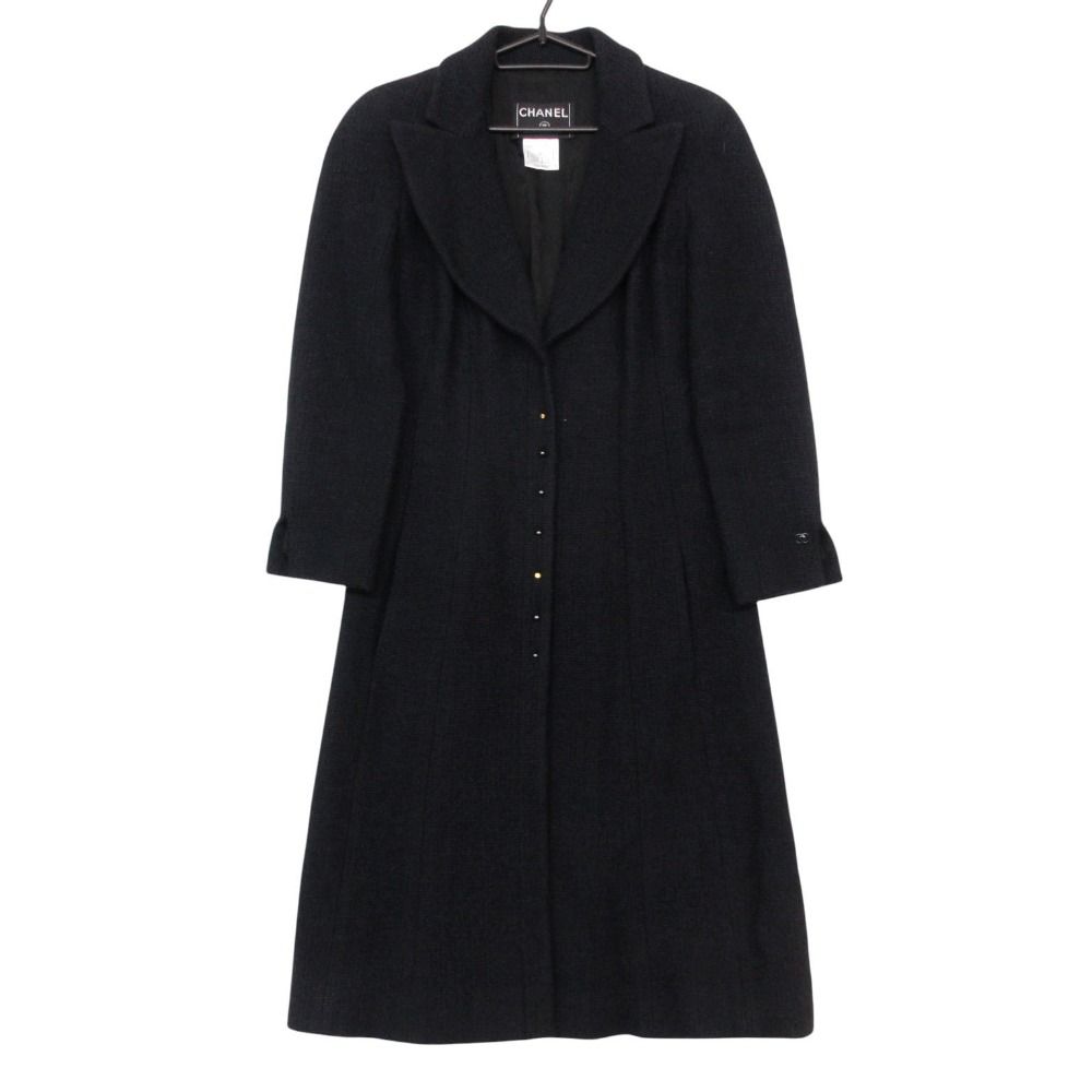 Chanel Coat Tweed Long Coat Jacket A Line Friends Outer Fully Lined Navy