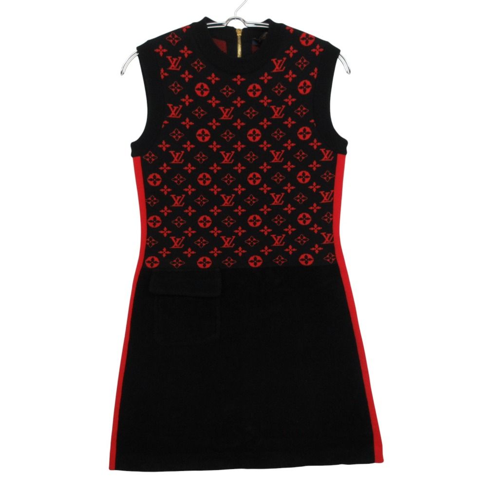 Louis Vuitton Dress Monogram Knit Sleeveless Mini Back Zipper Black