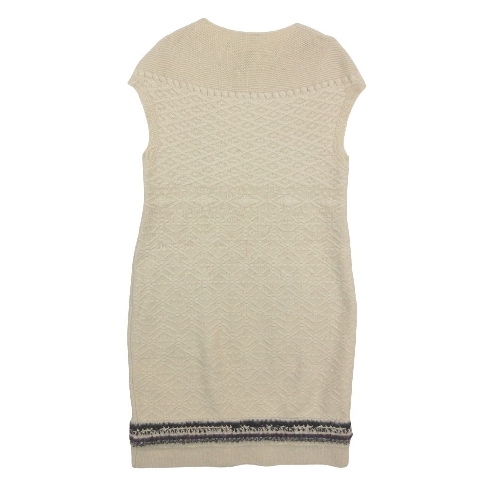 Chanel Dress Cashmere Knit Sleeveless Tweed Contrast Line CC Logo Button Ivory — view 2