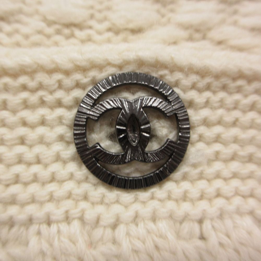 Chanel Dress Cashmere Knit Sleeveless Tweed Contrast Line CC Logo Button Ivory — view 8
