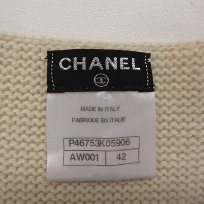 Chanel Dress Cashmere Knit Sleeveless Tweed Contrast Line CC Logo Button Ivory — view 3