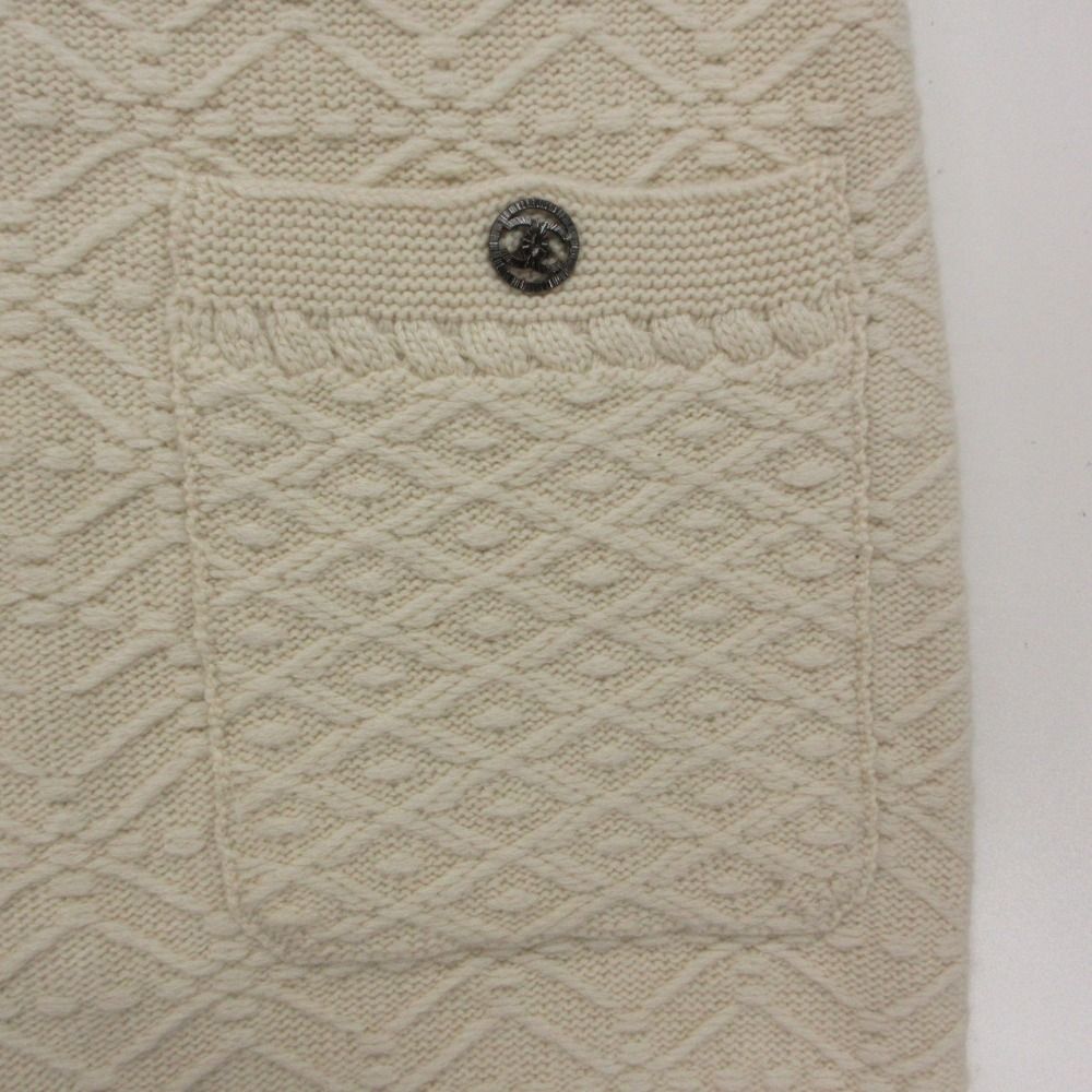 Chanel Dress Cashmere Knit Sleeveless Tweed Contrast Line CC Logo Button Ivory — view 6