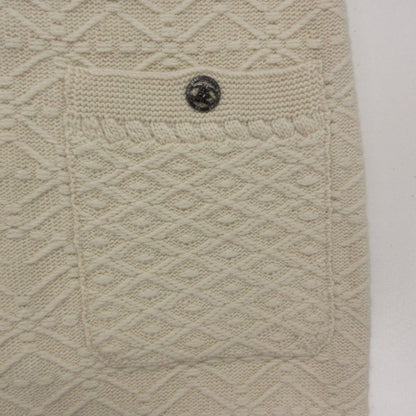 Chanel Dress Cashmere Knit Sleeveless Tweed Contrast Line CC Logo Button Ivory — view 6