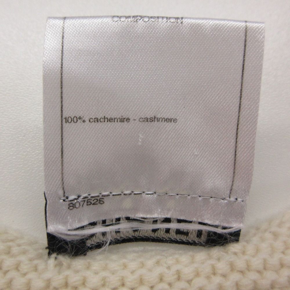 Chanel Dress Cashmere Knit Sleeveless Tweed Contrast Line CC Logo Button Ivory — view 4