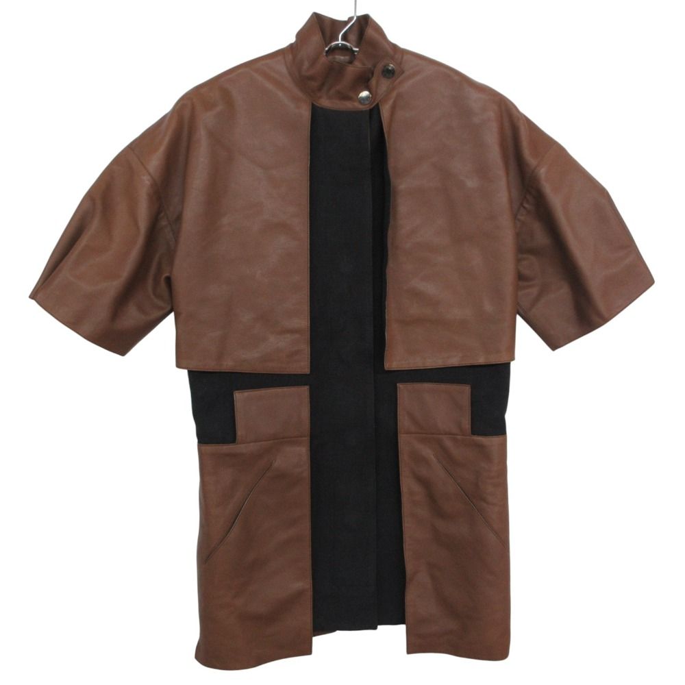 Hermes Coat Leather Short Sleeve Docking Button Belt with Pret a Porter Vo