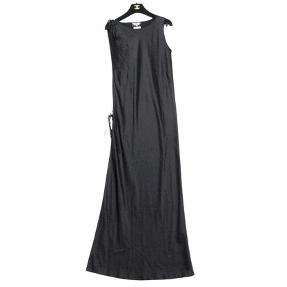 Chanel Dress Long Silk Layer CC Logo Button Black — view 6