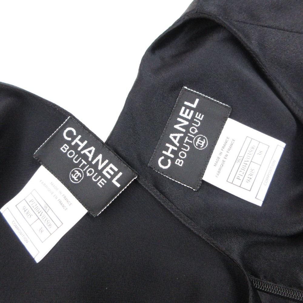 Chanel Dress Long Silk Layer CC Logo Button Black — view 7