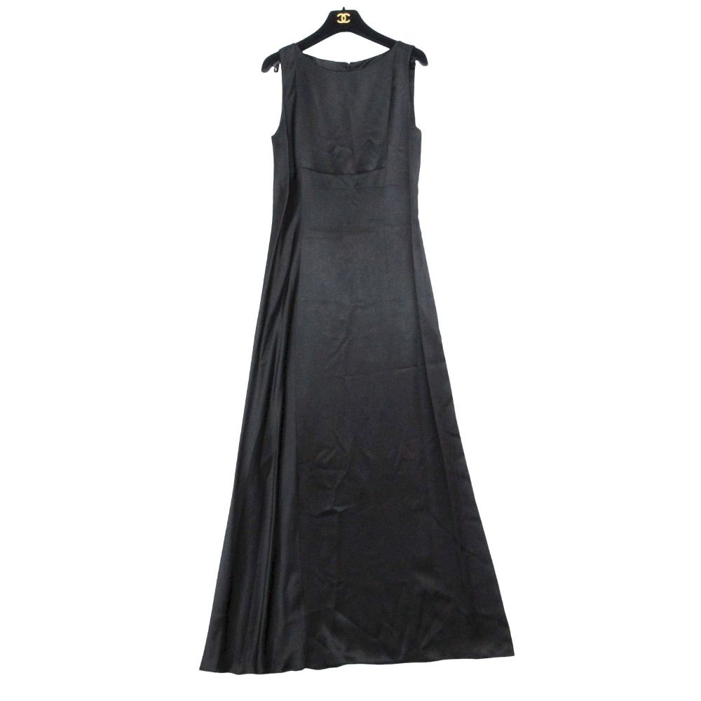 Chanel Dress Long Silk Layer CC Logo Button Black — view 5