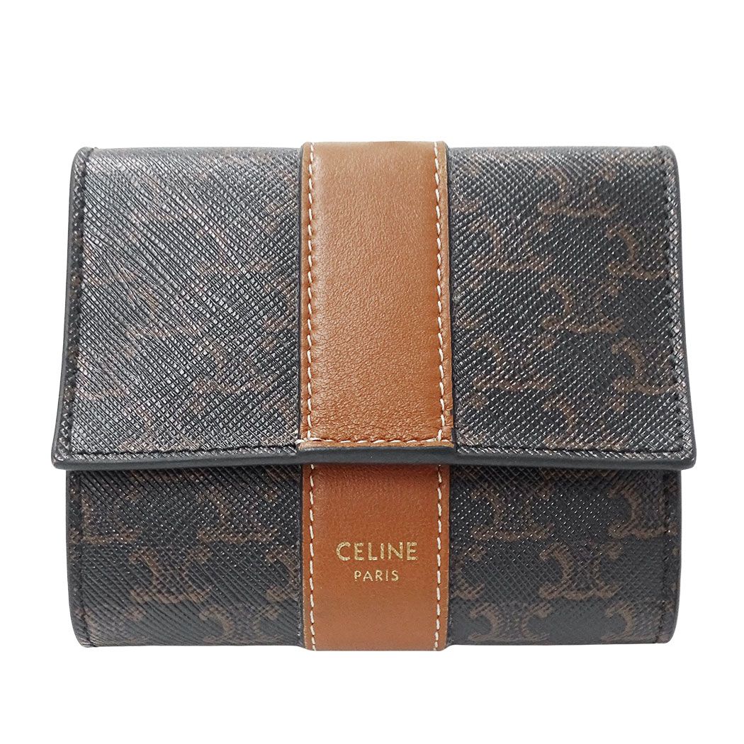 Celine Wallet Bifold Triomphe Leather Brown Mini Compact Adult