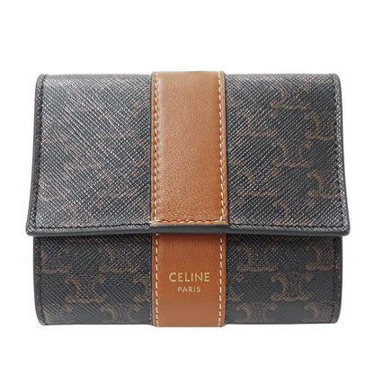 Celine Wallet Bifold Triomphe Leather Brown Mini Compact Adult