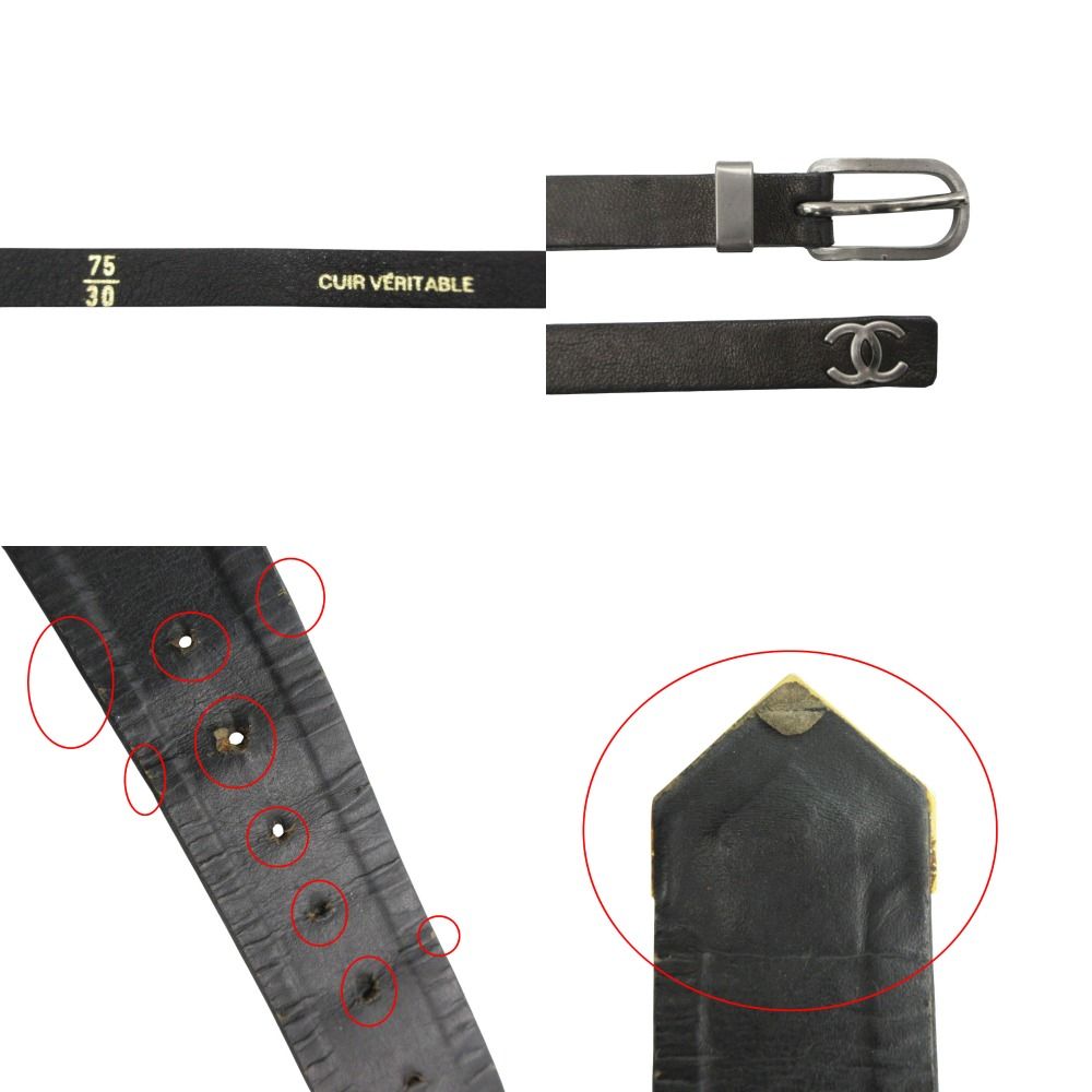 Chanel Belt Vintage CC Logo Chain Double Strand Leather Gold Black — view 9