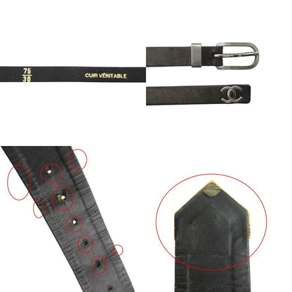 Chanel Belt Vintage CC Logo Chain Double Strand Leather Gold Black — view 9