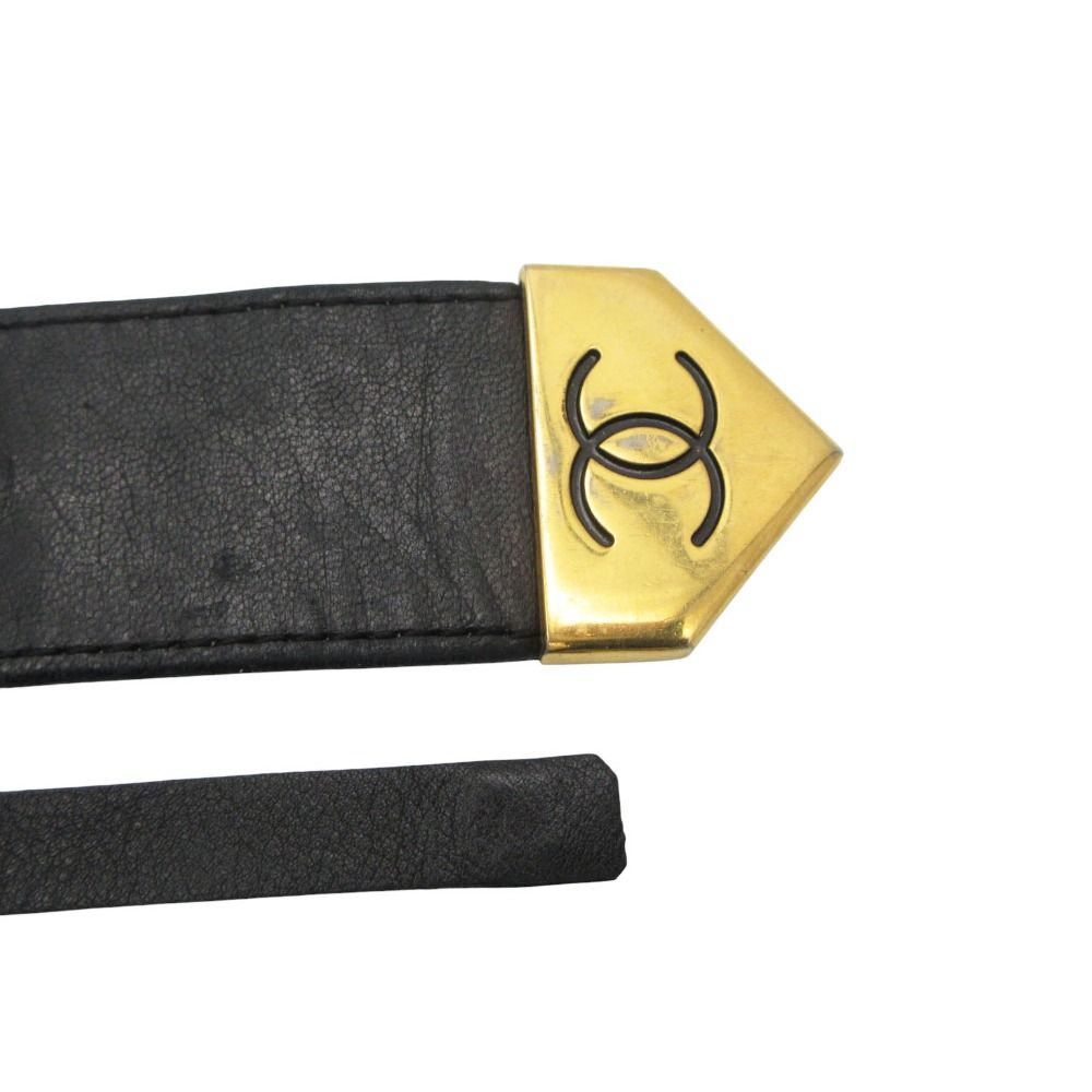 Chanel Belt Vintage CC Logo Chain Double Strand Leather Gold Black — view 7