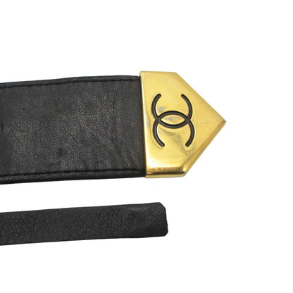 Chanel Belt Vintage CC Logo Chain Double Strand Leather Gold Black — view 7