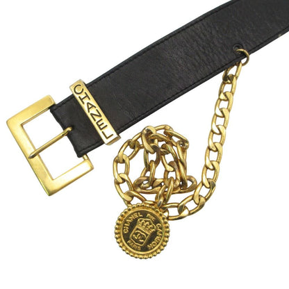 Chanel Belt Vintage CC Logo Chain Double Strand Leather Gold Black — view 4
