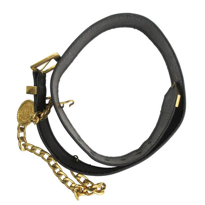 Chanel Belt Vintage CC Logo Chain Double Strand Leather Gold Black — view 3