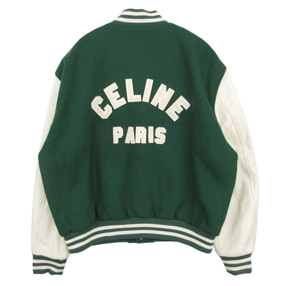 Celine Varsity Jacket Dijacket Leather Logo Patch Outer Green — view 2