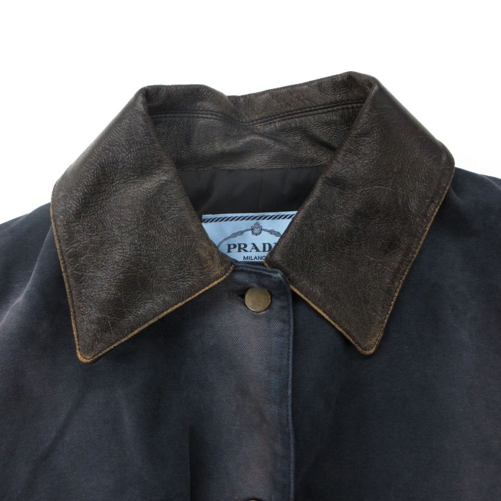 Prada Denim Jacket with Leather Collar No Outer Long Sleeve Blue SS — view 6