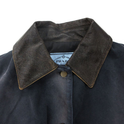 Prada Denim Jacket with Leather Collar No Outer Long Sleeve Blue SS — view 6