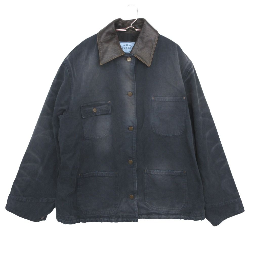 Prada Denim Jacket with Leather Collar No Outer Long Sleeve Blue SS