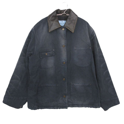 Prada Denim Jacket with Leather Collar No Outer Long Sleeve Blue SS