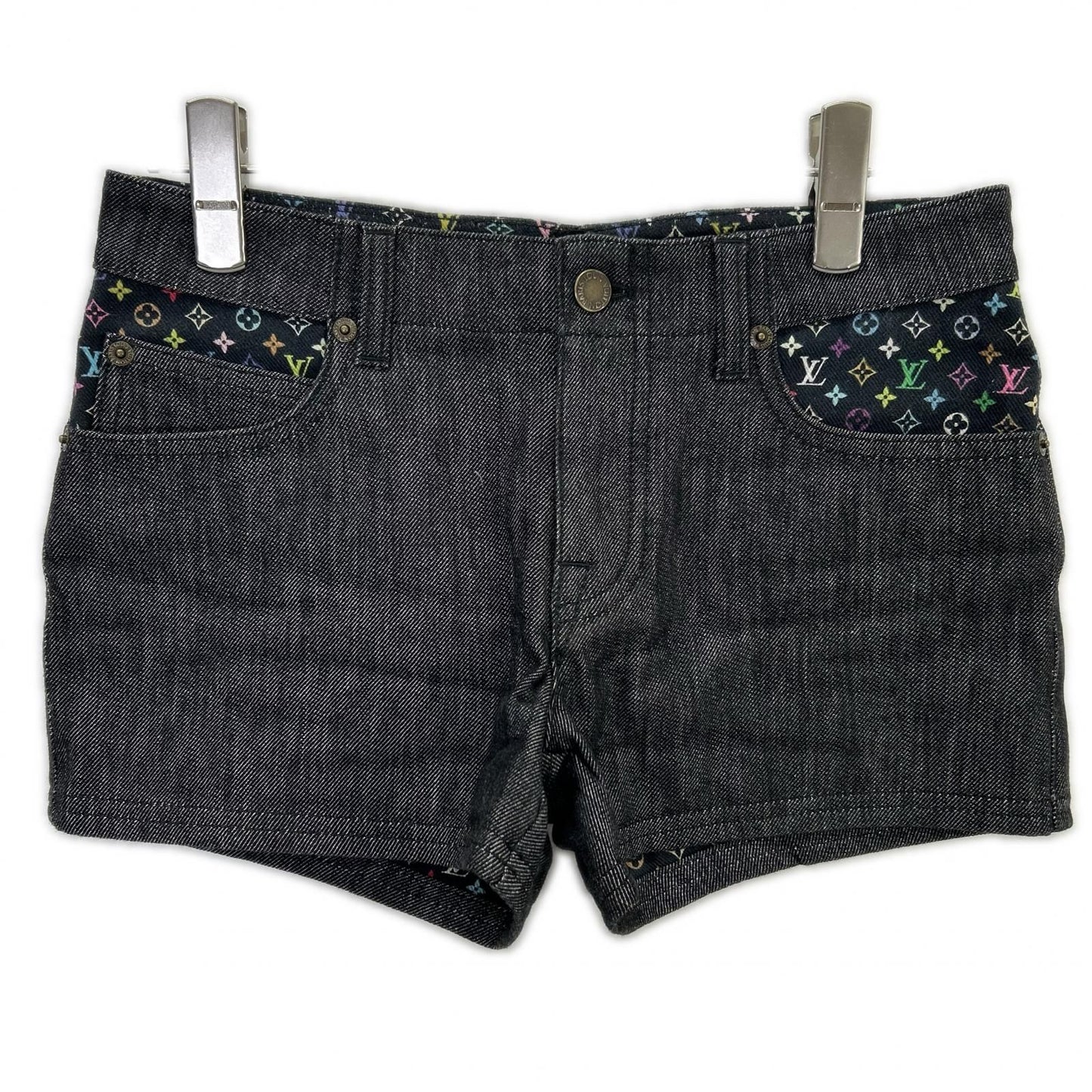 Louis Vuitton Black Monogram Lining Denim Shorts 36