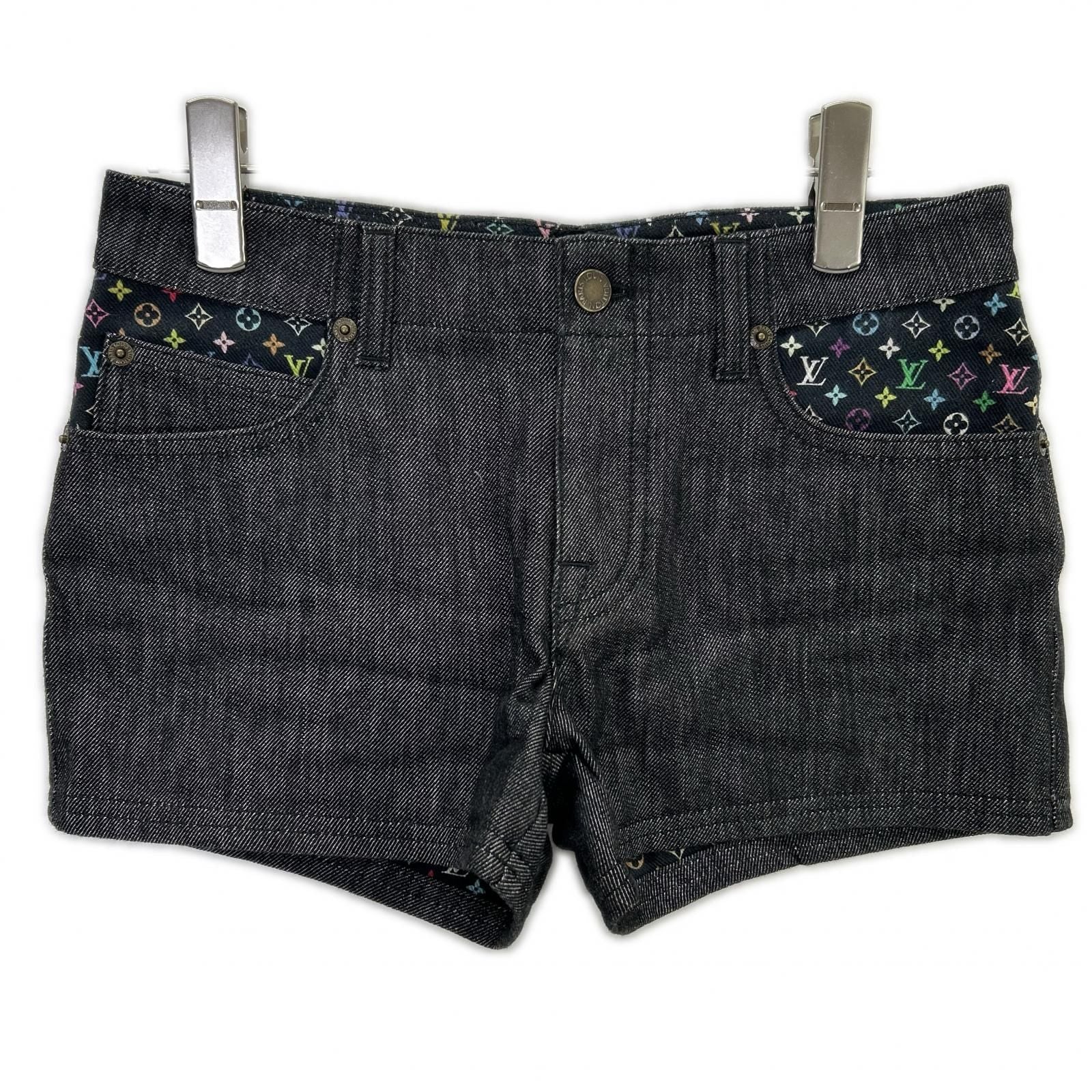 Louis Vuitton Black Monogram Lining Denim Shorts 36