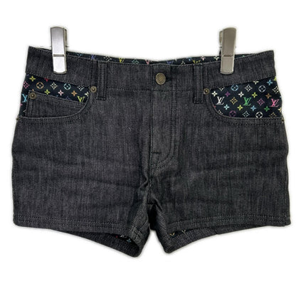 Louis Vuitton Black Monogram Lining Denim Shorts 36