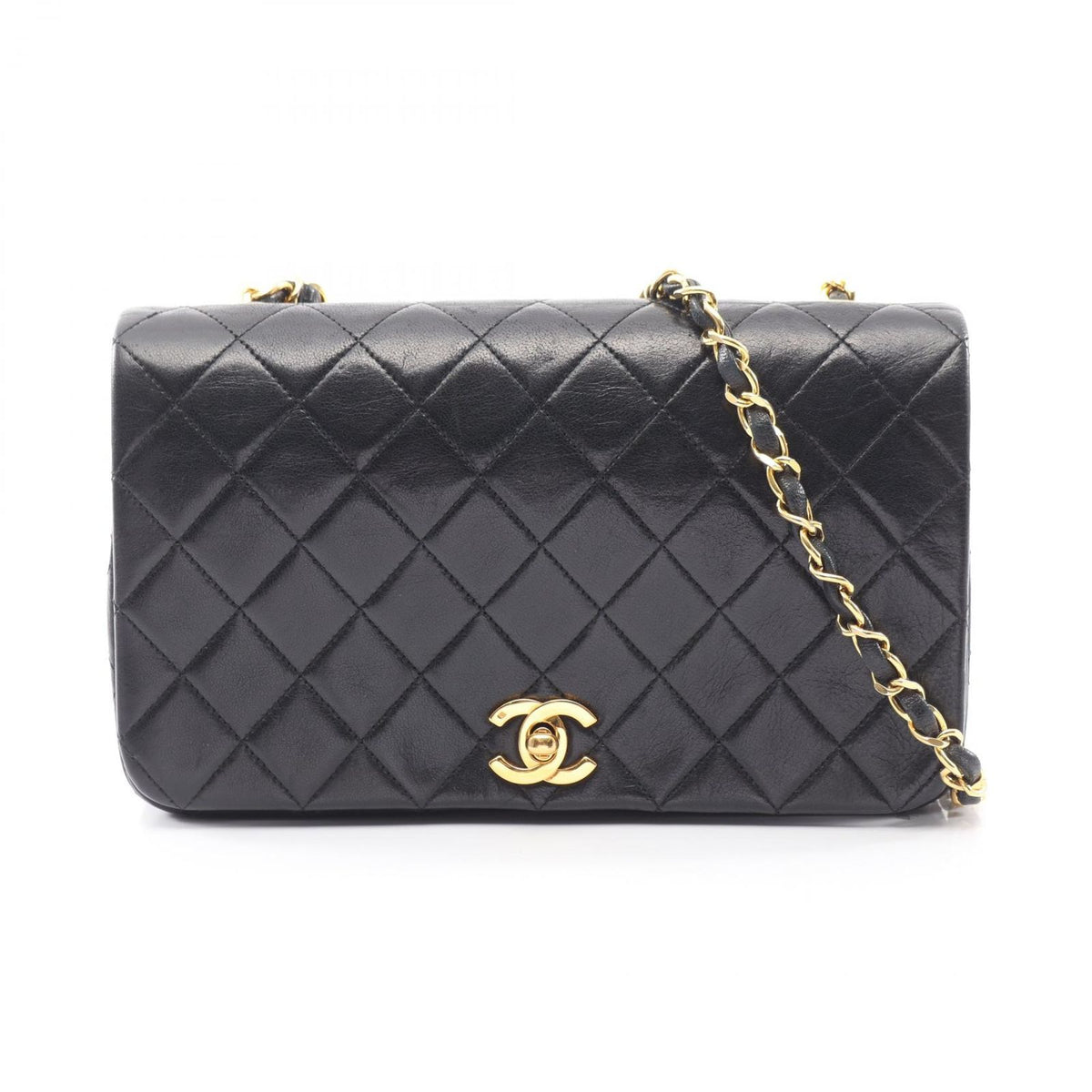Chanel Shoulder Bag Quilted Full Flap Black Lambskin Chain