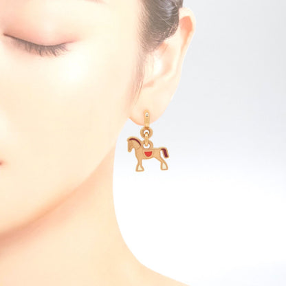 Hermes Cheval Earrings Gold Pre Raqqa Metal 3.35 Booklet