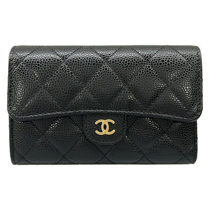 Chanel Trifold Wallet Classic Flap Quilted Black Gold