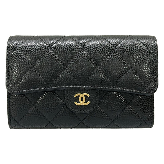 Chanel Trifold Wallet Classic Flap Quilted Black Gold