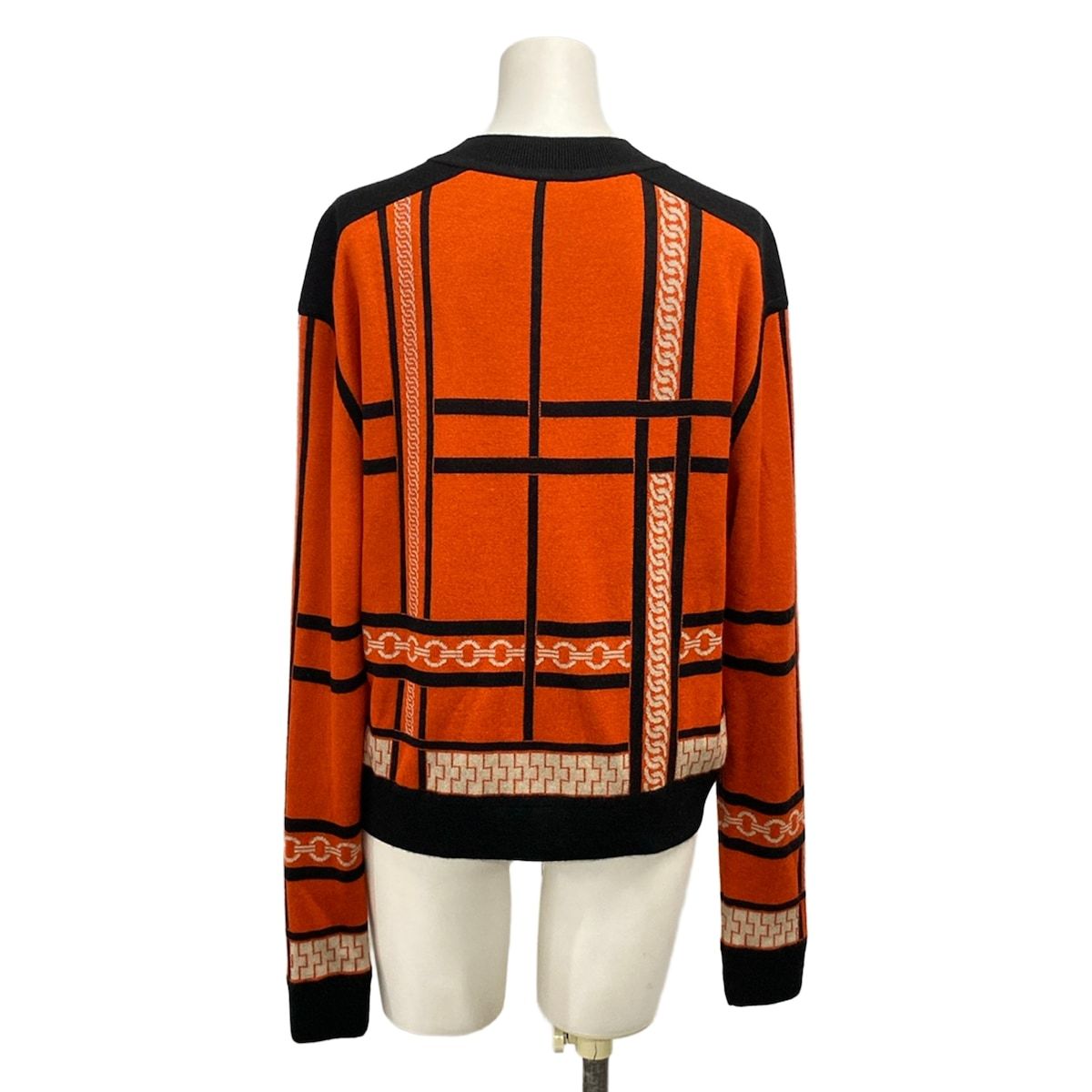 Hermes Long Sleeve Sweater 36 S Orange Chain Cashmere Silk — view 2