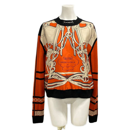 Hermes Long Sleeve Sweater 36 S Orange Chain Cashmere Silk