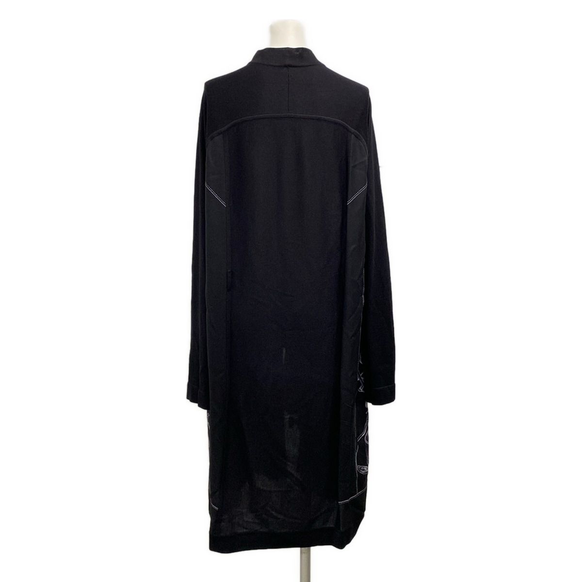 Hermes Cardigan 42 L Black Light Gray Long Sleeve Long Length Cashmere Silk — view 2
