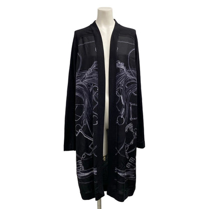 Hermes Cardigan 42 L Black Light Gray Long Sleeve Long Length Cashmere Silk