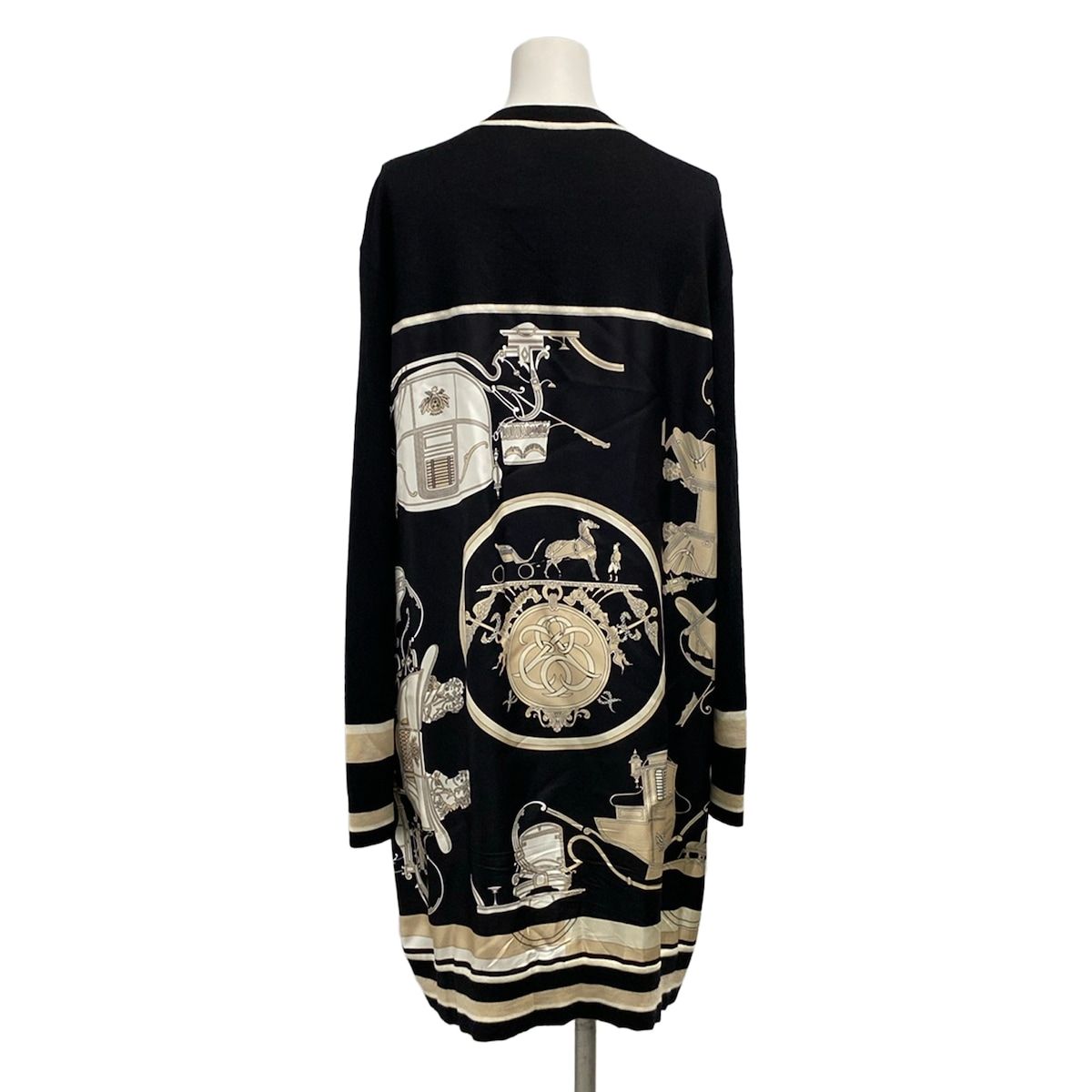 Hermes Dress 42 L Black Ivory Beige Crew Neck Long Sleeve Cashmere Silk — view 2