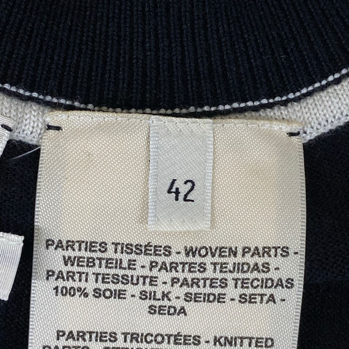 Hermes Dress 42 L Black Ivory Beige Crew Neck Long Sleeve Cashmere Silk — view 5