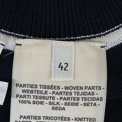 Hermes Dress 42 L Black Ivory Beige Crew Neck Long Sleeve Cashmere Silk — view 5