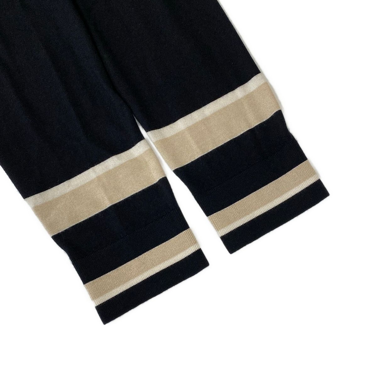 Hermes Dress 42 L Black Ivory Beige Crew Neck Long Sleeve Cashmere Silk — view 6