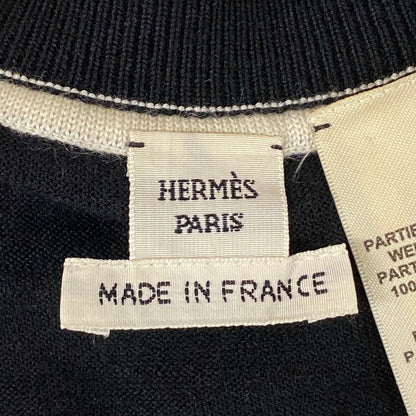Hermes Dress 42 L Black Ivory Beige Crew Neck Long Sleeve Cashmere Silk — view 3