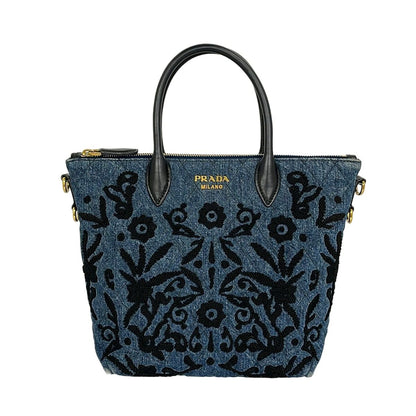 Prada Handbag Navy Embroidery