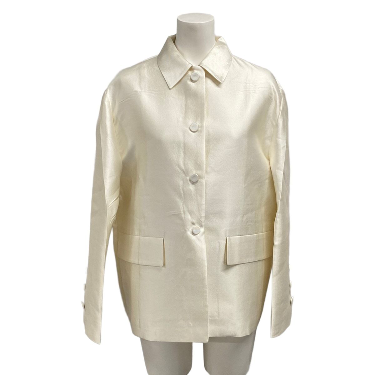 Prada Jacket 36 S White Long Sleeve Spring Wool Silk