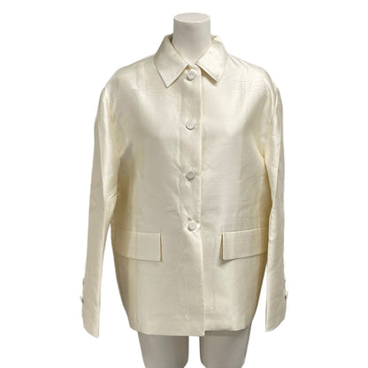 Prada Jacket 36 S White Long Sleeve Spring Wool Silk