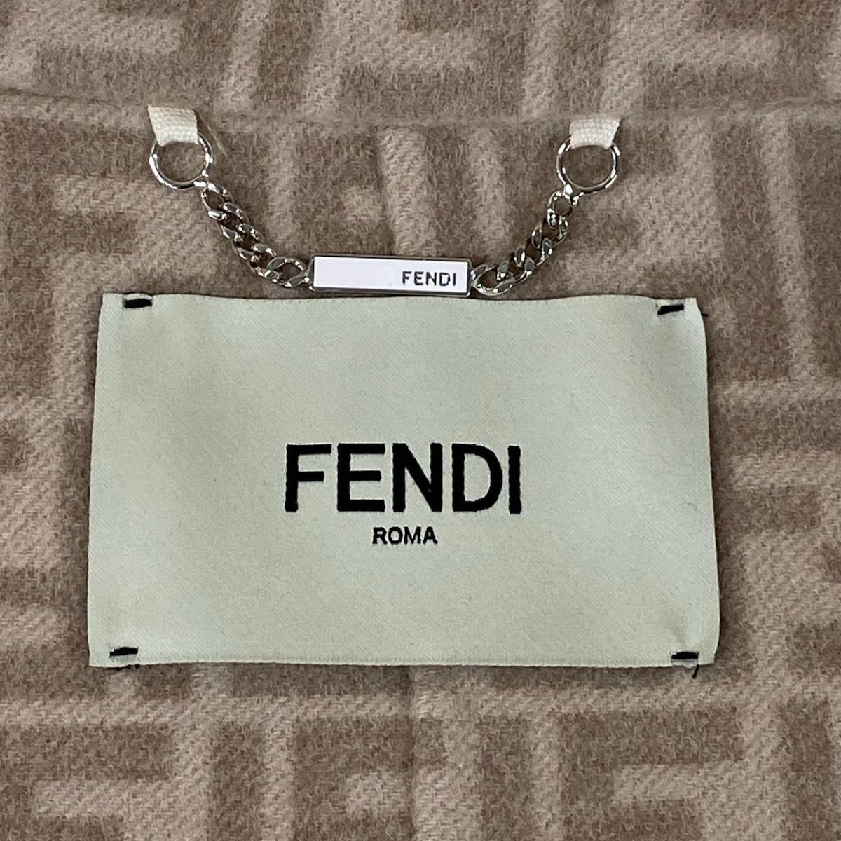 Fendi Coat 42 M Beige Long Sleeve Autumn Inside Zucca Pattern Wool Silk — view 3