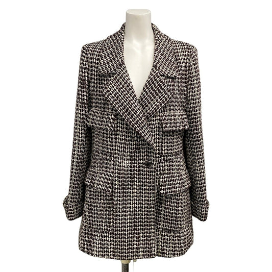 Chanel Jacket 42 L Dark Brown Long Sleeve Tweed Winter Autumn Wool