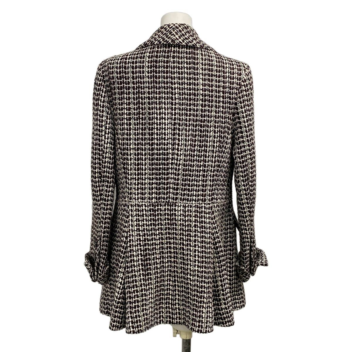 Chanel Jacket 42 L Dark Brown Long Sleeve Tweed Winter Autumn Wool — view 2